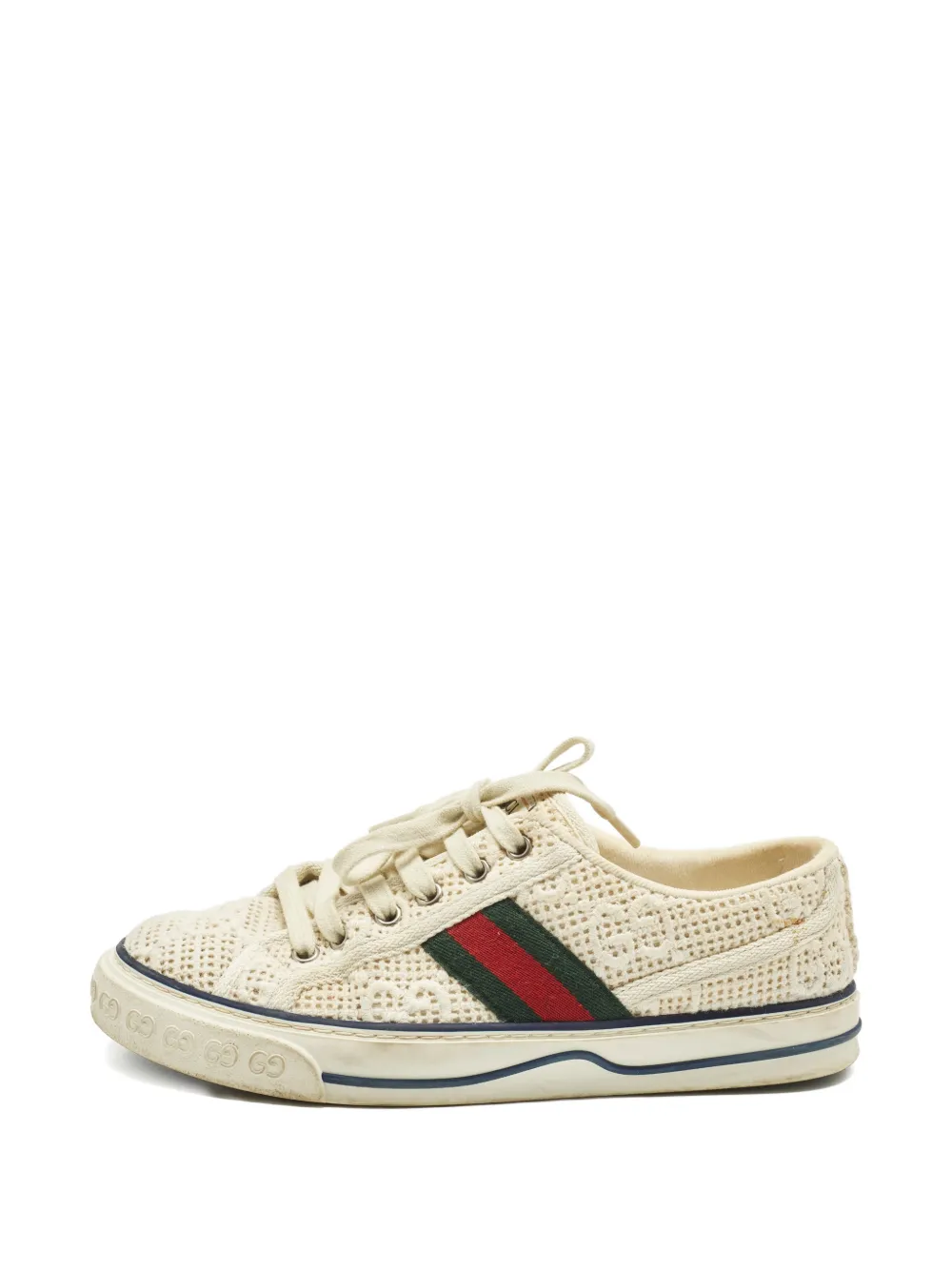 Gucci Pre-Owned crochet-detail lace-up sneakers - Toni neutri
