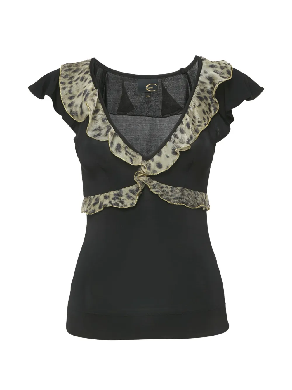 Just Cavalli animal-print frills top - Nero
