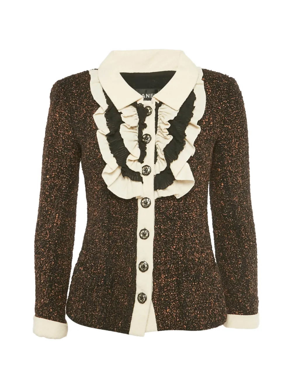 CHANEL Pre-Owned tweed ruffle jacket - Marrone