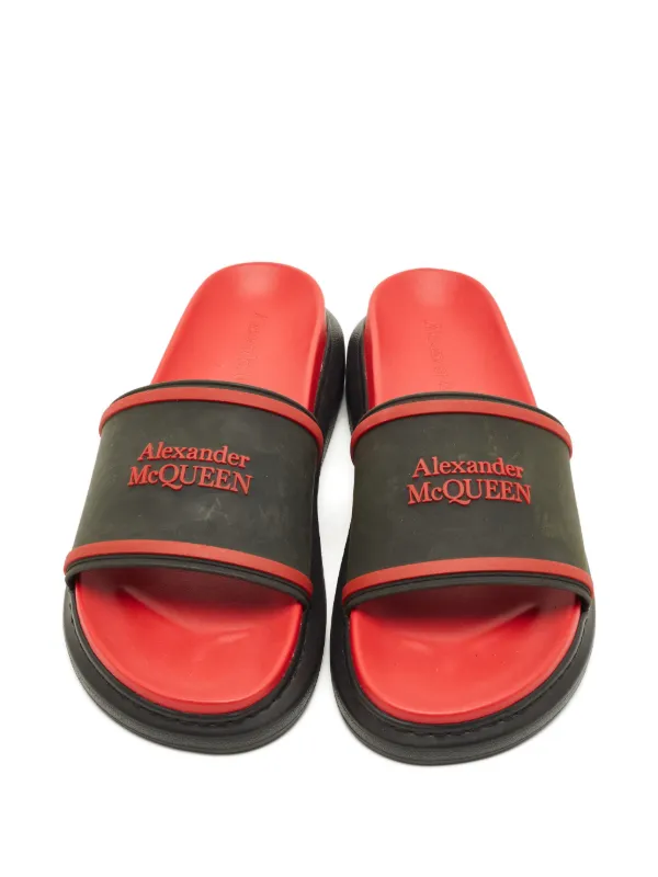 Alexander McQueen Pre-Owned Rubber Logo Slides | Black | FARFETCH