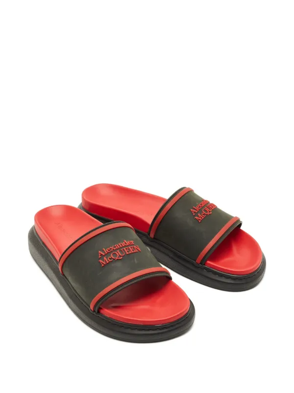 Alexander McQueen Pre-Owned Rubber Logo Slides | Black | FARFETCH
