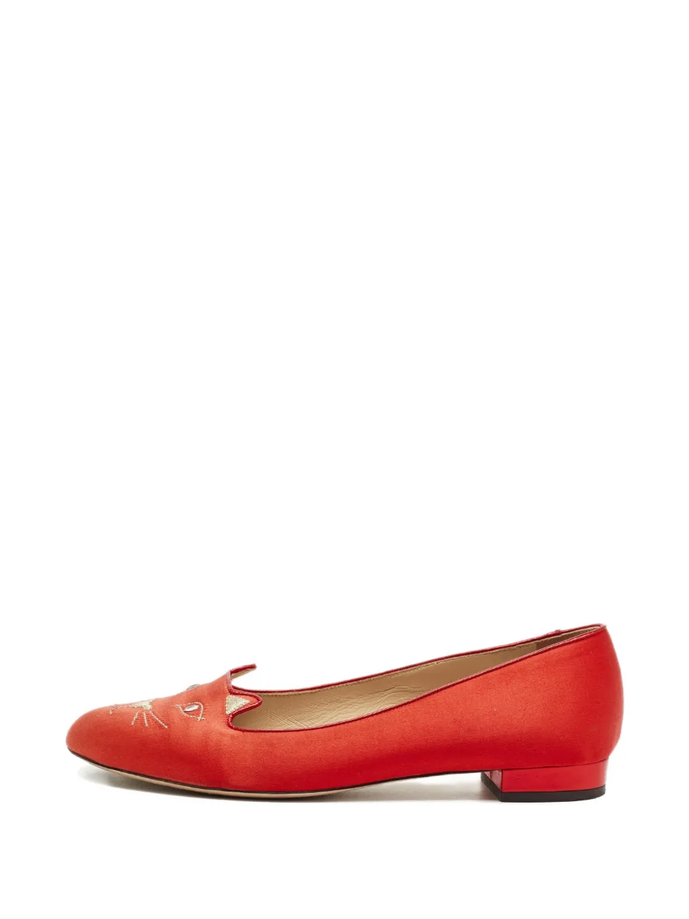Charlotte Olympia kitty embroidery satin flats - Rot