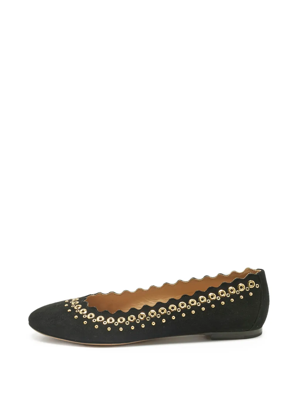 Chloé Pre-Owned Scalloped studded suede flats - Schwarz