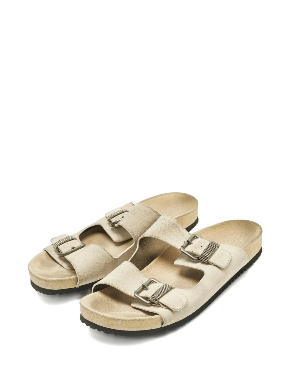 Brunello Cucinelli Vintage suede buckle flat sandals - Nude