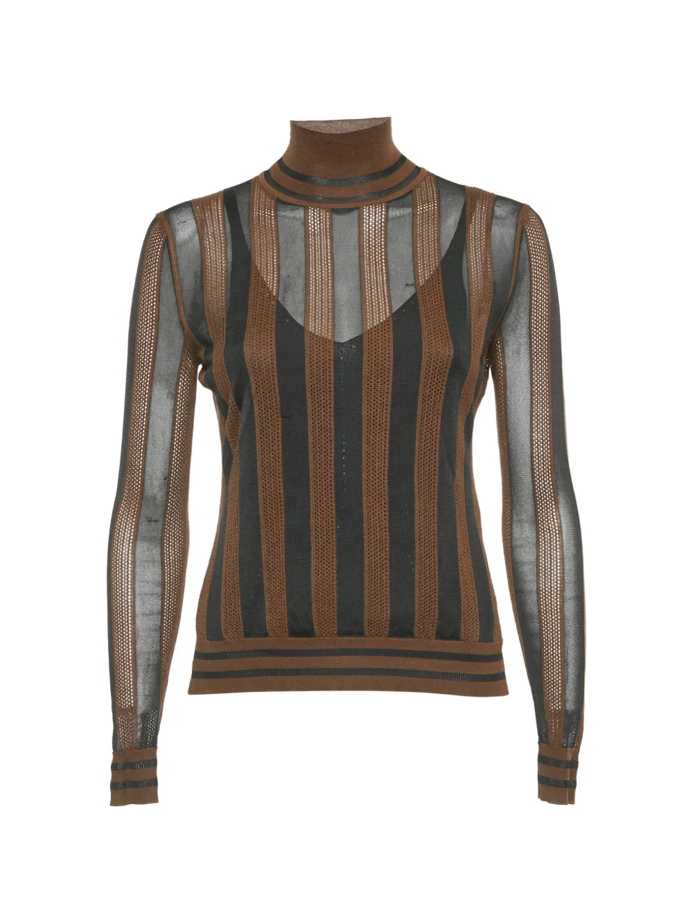 Fendi Pre-Owned striped turtleneck knit top - Marrone