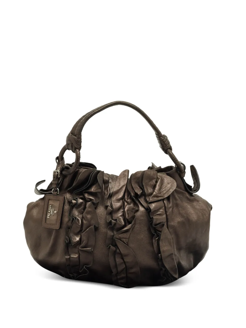 Prada Pre-Owned leather ruffle shoulder bag - Marrone