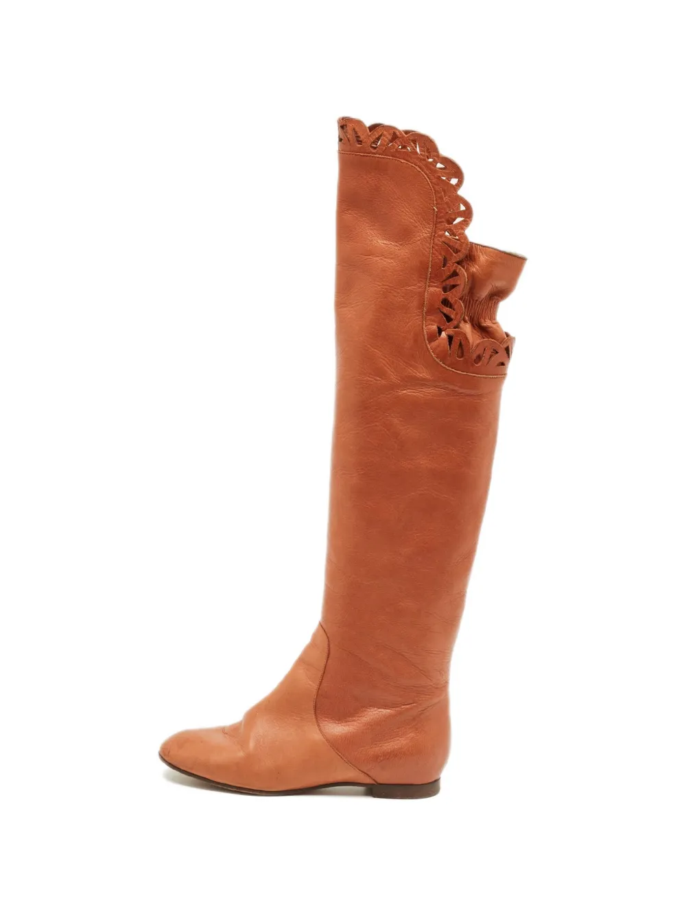Chloé Pre-Owned scalloped laser-cut boots - Marrone