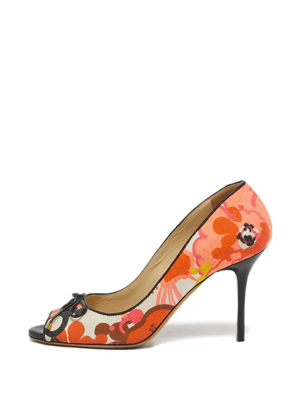 Jimmy Choo Pre-Owned floral-patterned peep-toe pumps - Arancione