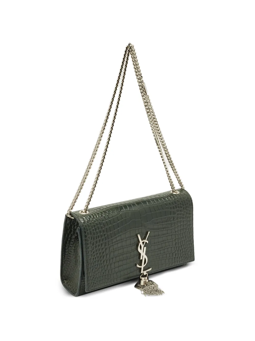 Saint Laurent Pre-Owned 2019 medium Kate croc-embossed shoulder bag - Verde
