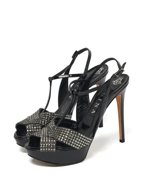Gina crystal-embellished platform leather sandals