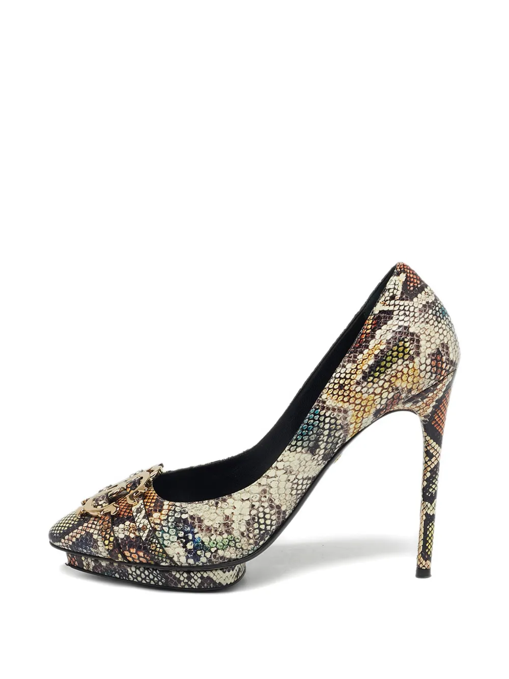 Roberto Cavalli Vintage python-embossed platform pumps - Nude