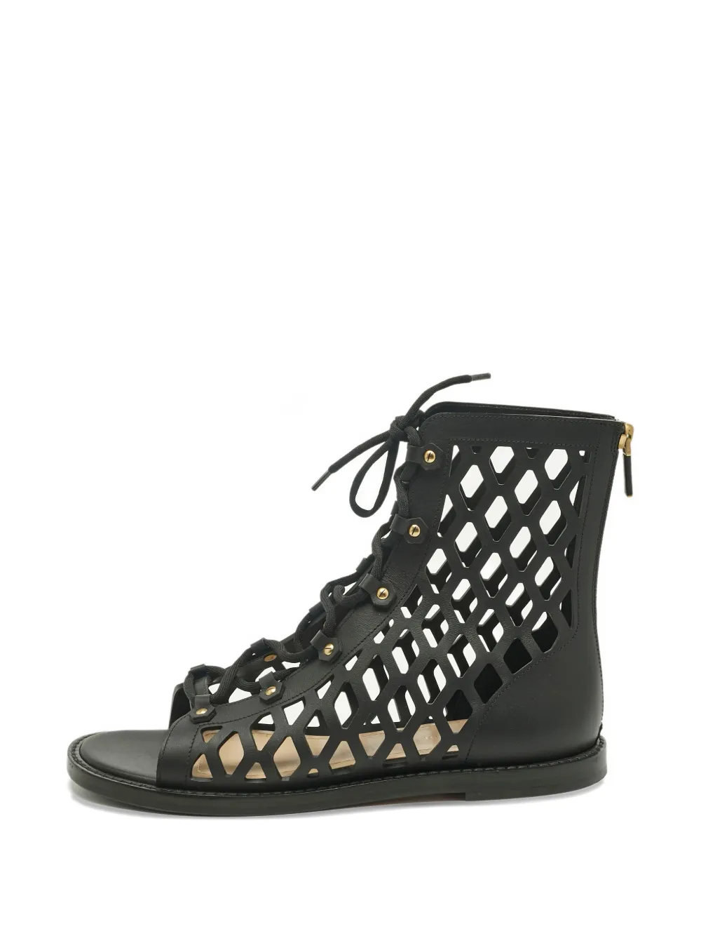 Pre-owned Dior Gladiator Cut-out Leather Sandals In Black