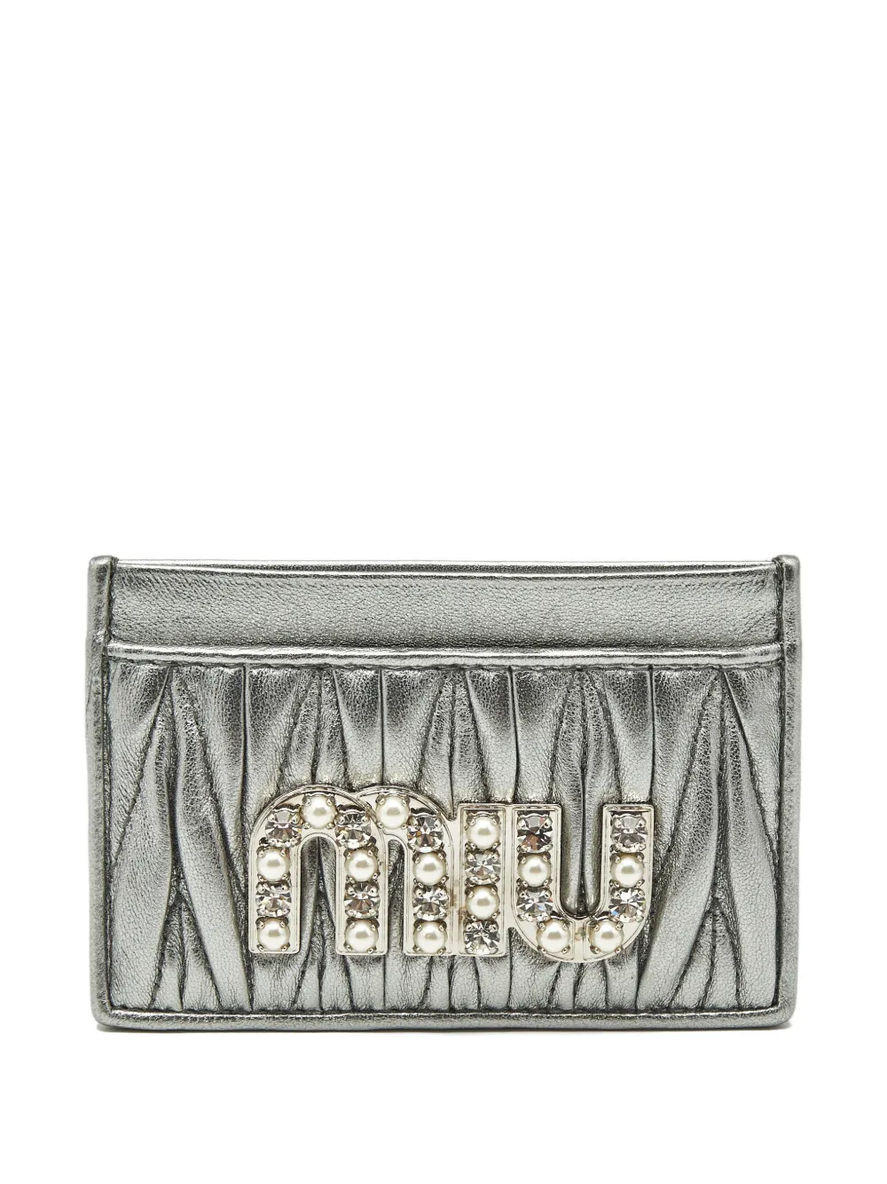 Miu Miu Pre-Owned logo-plaque quilted card holder - Argento