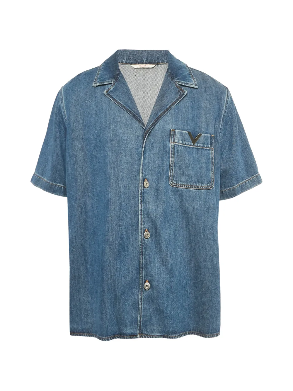 Valentino Pre-Owned V-detail denim bowling shirt - Blu