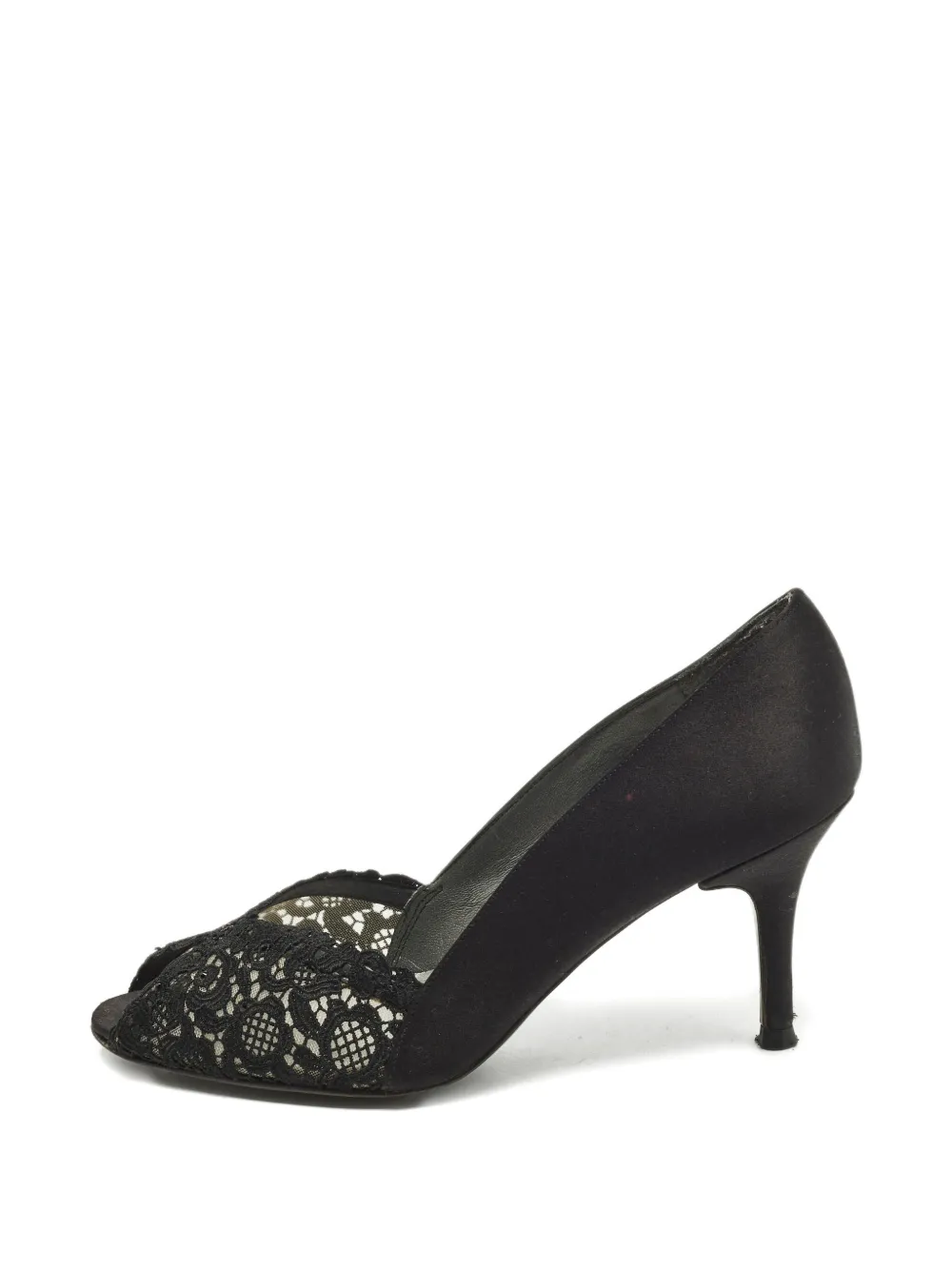 Stuart Weitzman Chantelle satin lace peep-toe pumps - Schwarz