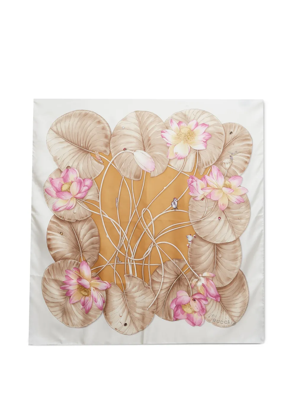 Gucci Pre-Owned lotus-print logo-detail scarf - Toni neutri