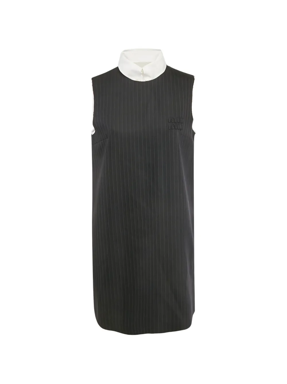 Miu Miu Pre-Owned pinstriped wool mock collar shift dress - Nero