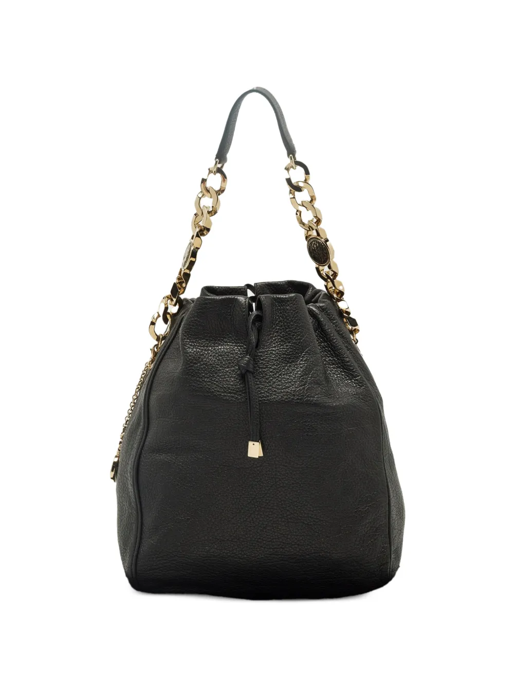 Bvlgari Pre-Owned black leather drawstring bucket bag - Nero