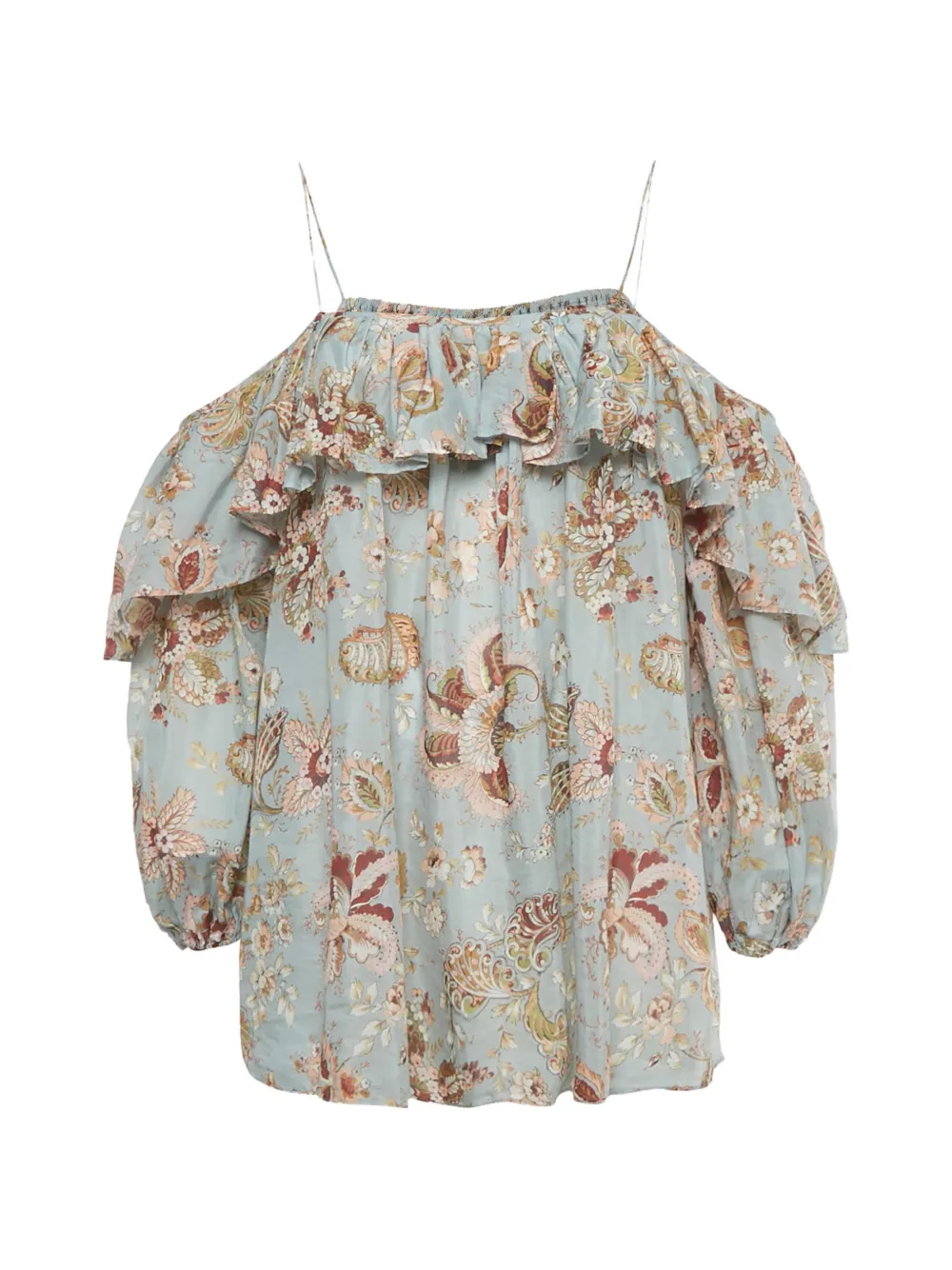 ZIMMERMANN flora-print ruffle-detail top - Blu