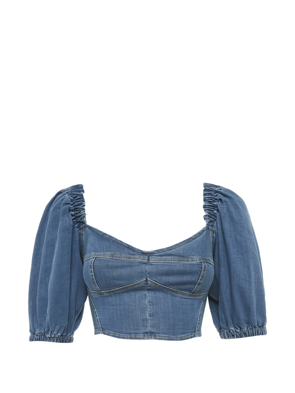 Elisabetta Franchi denim gathered top - Blu