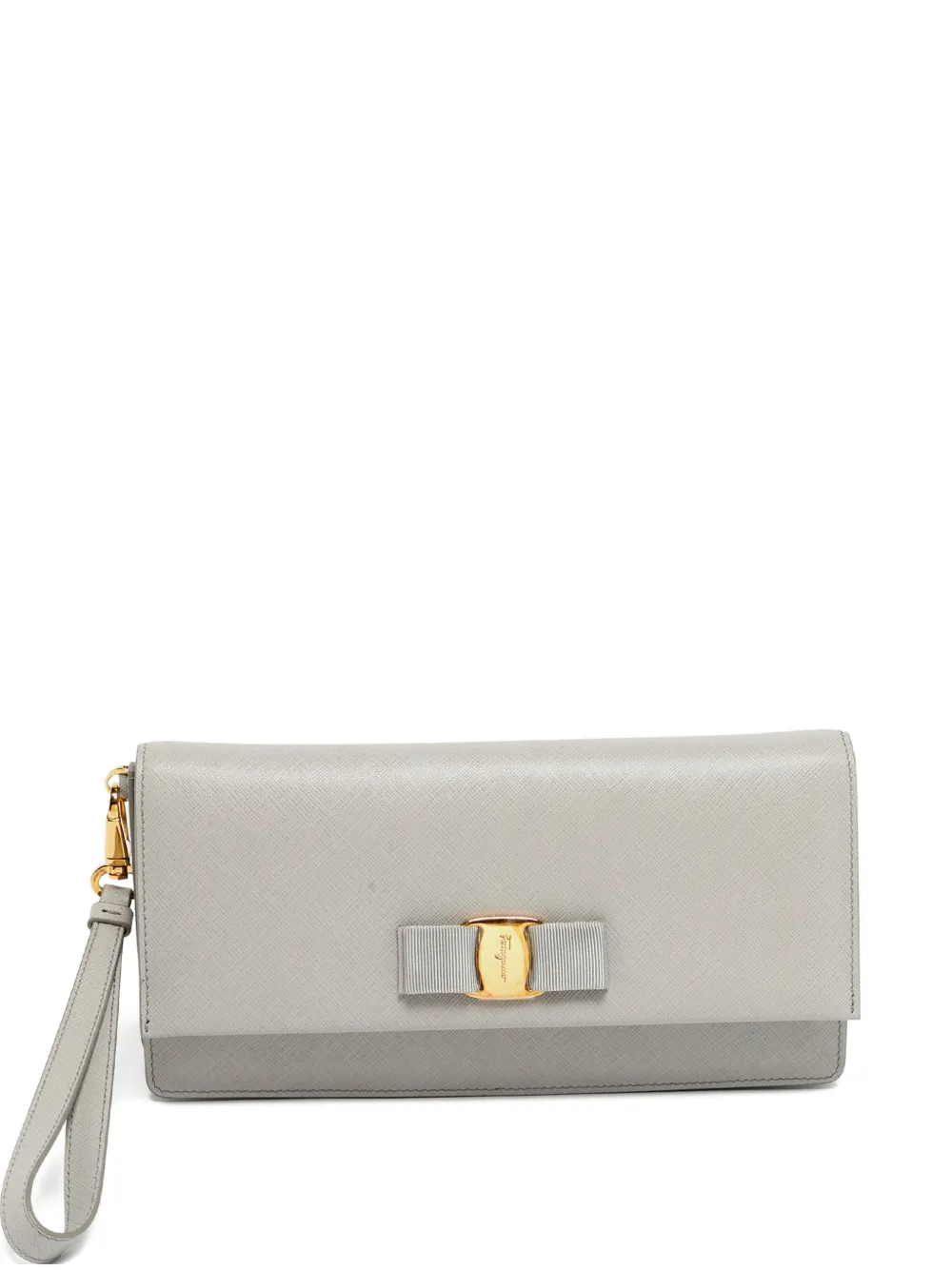 Ferragamo Pre-Owned leather bow clutch bag - Grigio