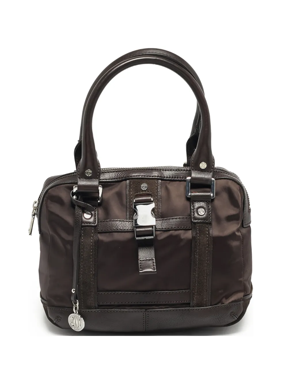 DKNY logo-plaque buckle shoulder bag - Marrone