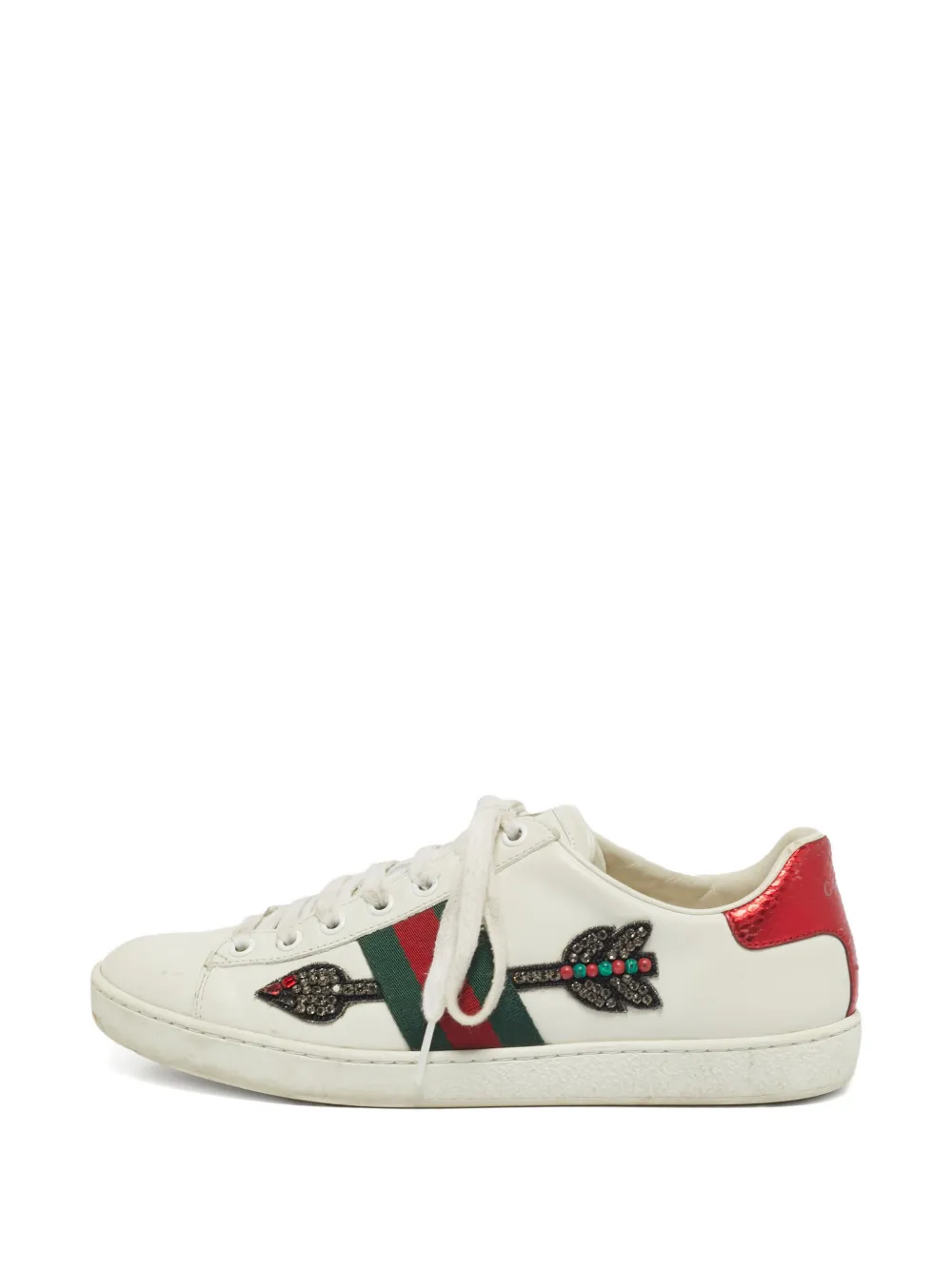 Gucci Pre-Owned snakeskin-embossed embellished sneakers - Bianco
