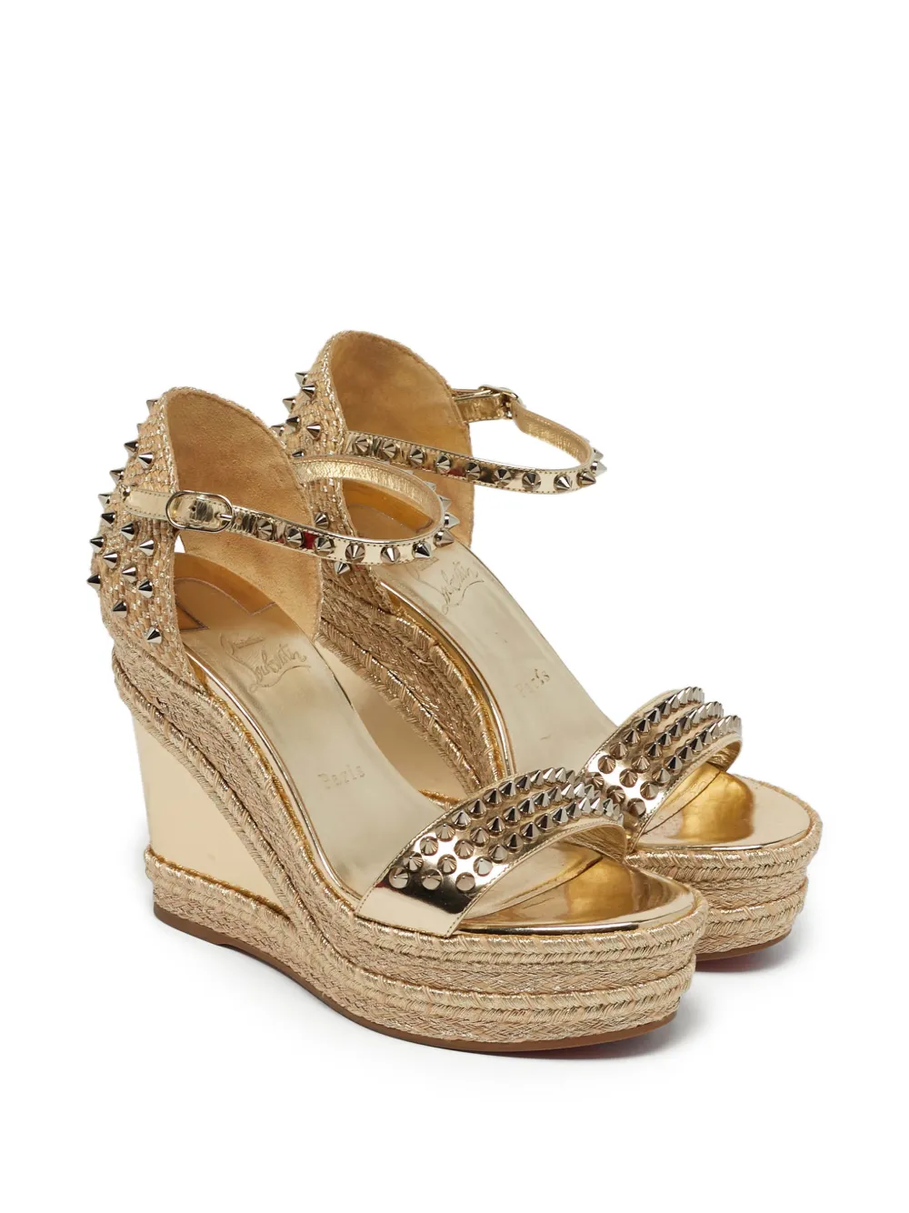 Christian Louboutin Pre-Owned Madmonica braided-leather platform espadrilles - Oro