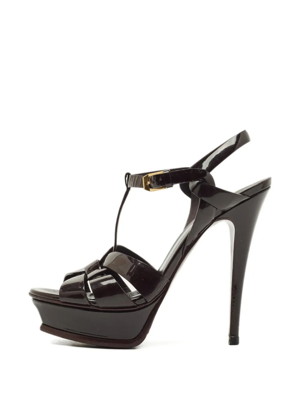 Saint Laurent Pre-Owned 130mm interlaced straps platform sandals - Braun