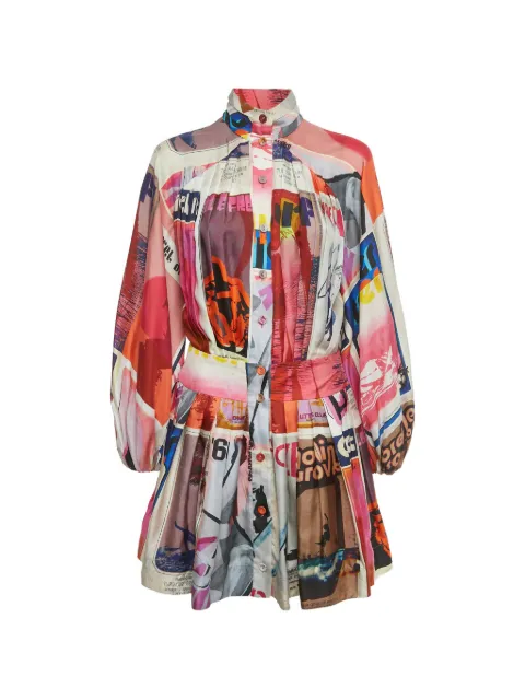 ZIMMERMANN poster-print pleated mini dress
