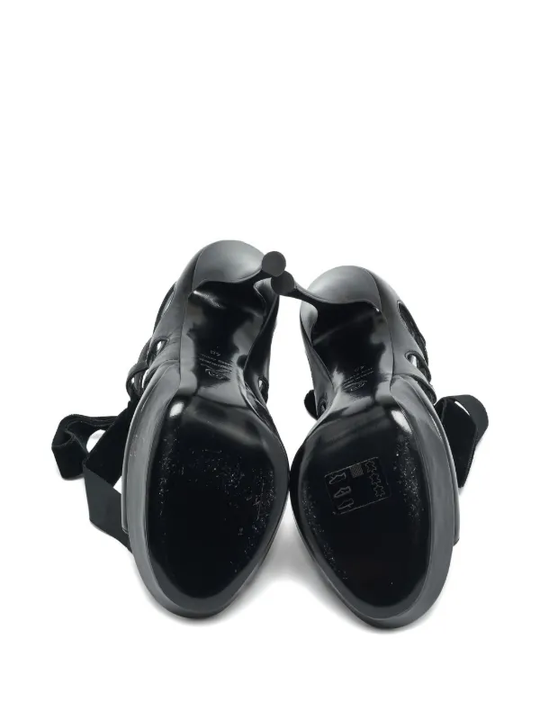 美品！♡ALEXANDERMcQUEEN ブラックレザーオープントゥハイヒール Alexander McQueen Pre-Owned Leather cut-out Sandals | Black | FARFETCH