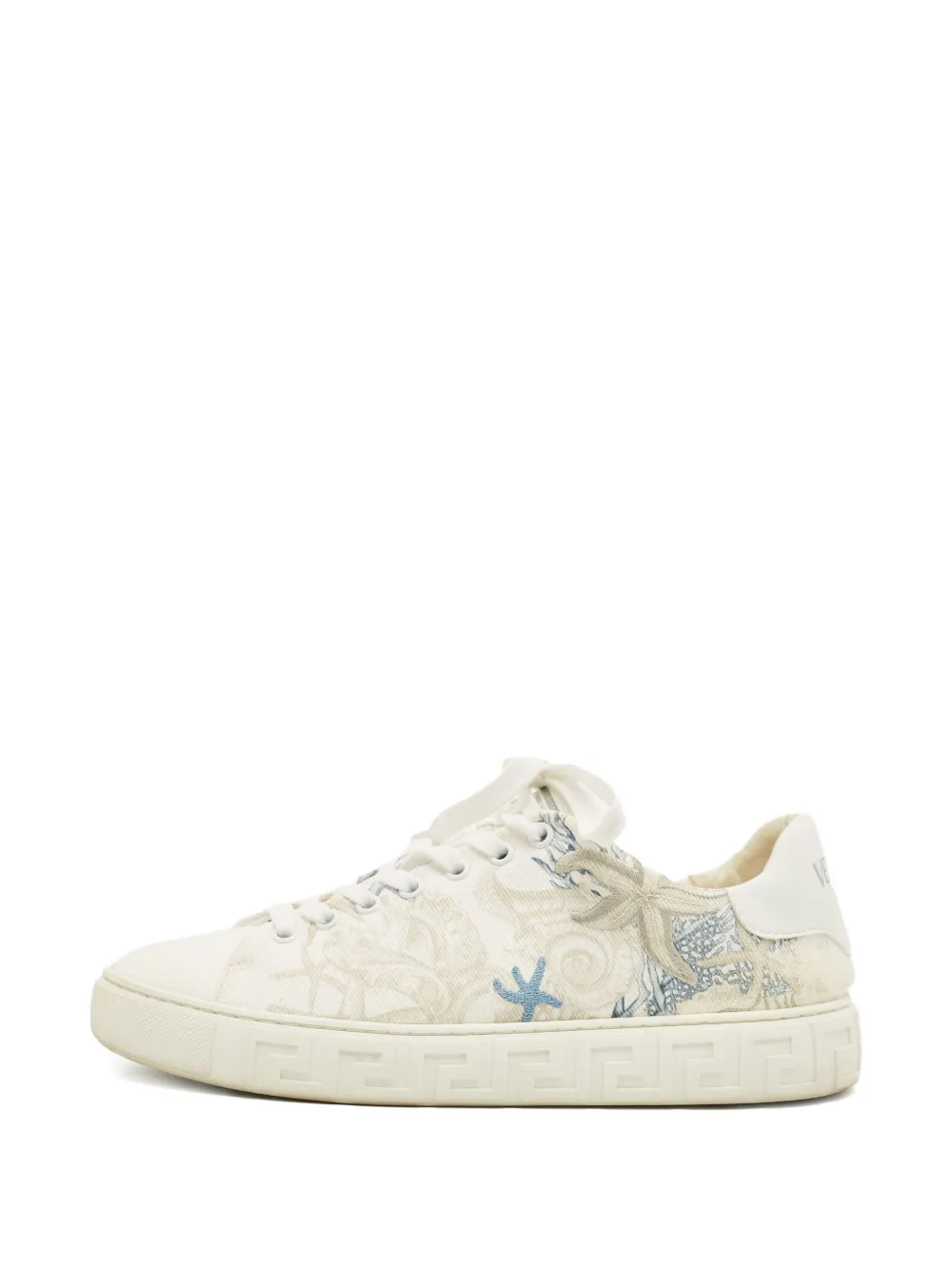 Versace Pre-Owned sea-motifs canvas sneakers - Bianco
