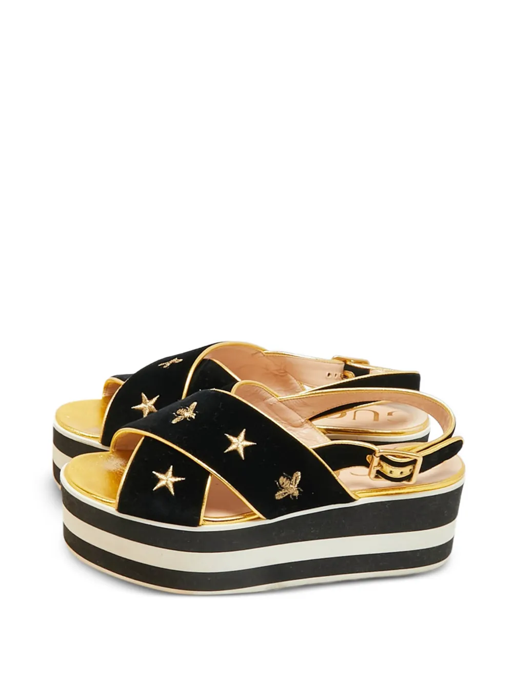 Gucci Pre-Owned leather velvet embroidered sandals - Nero