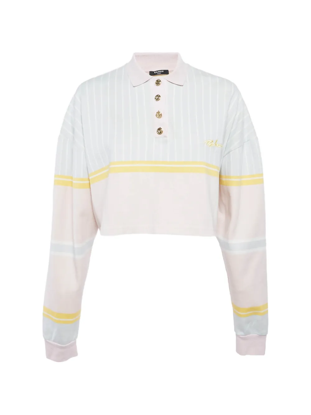 Balmain Pre-Owned striped cropped polo shirt - Blu