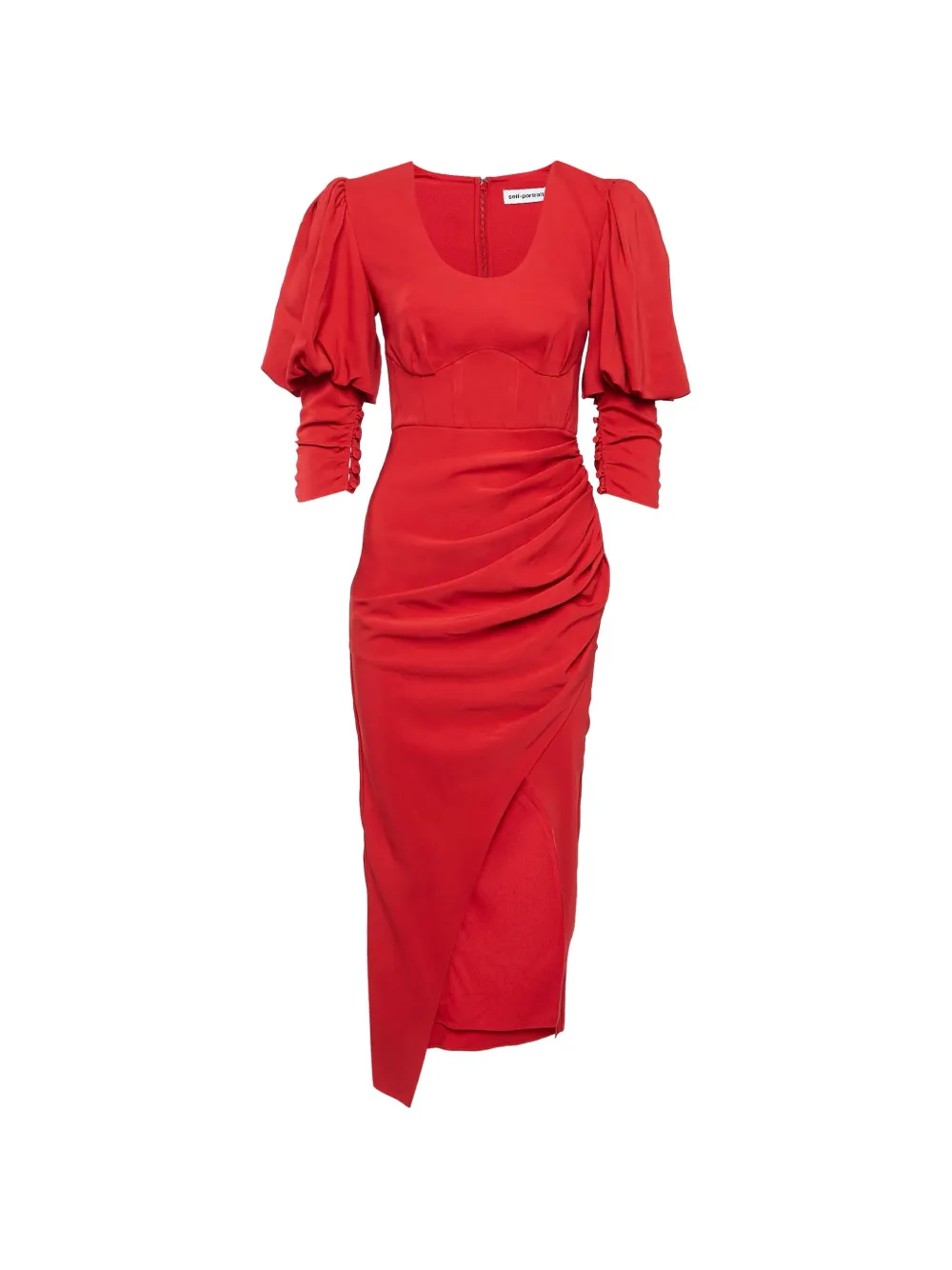 Self-Portrait puff-sleeve midi dress - Red