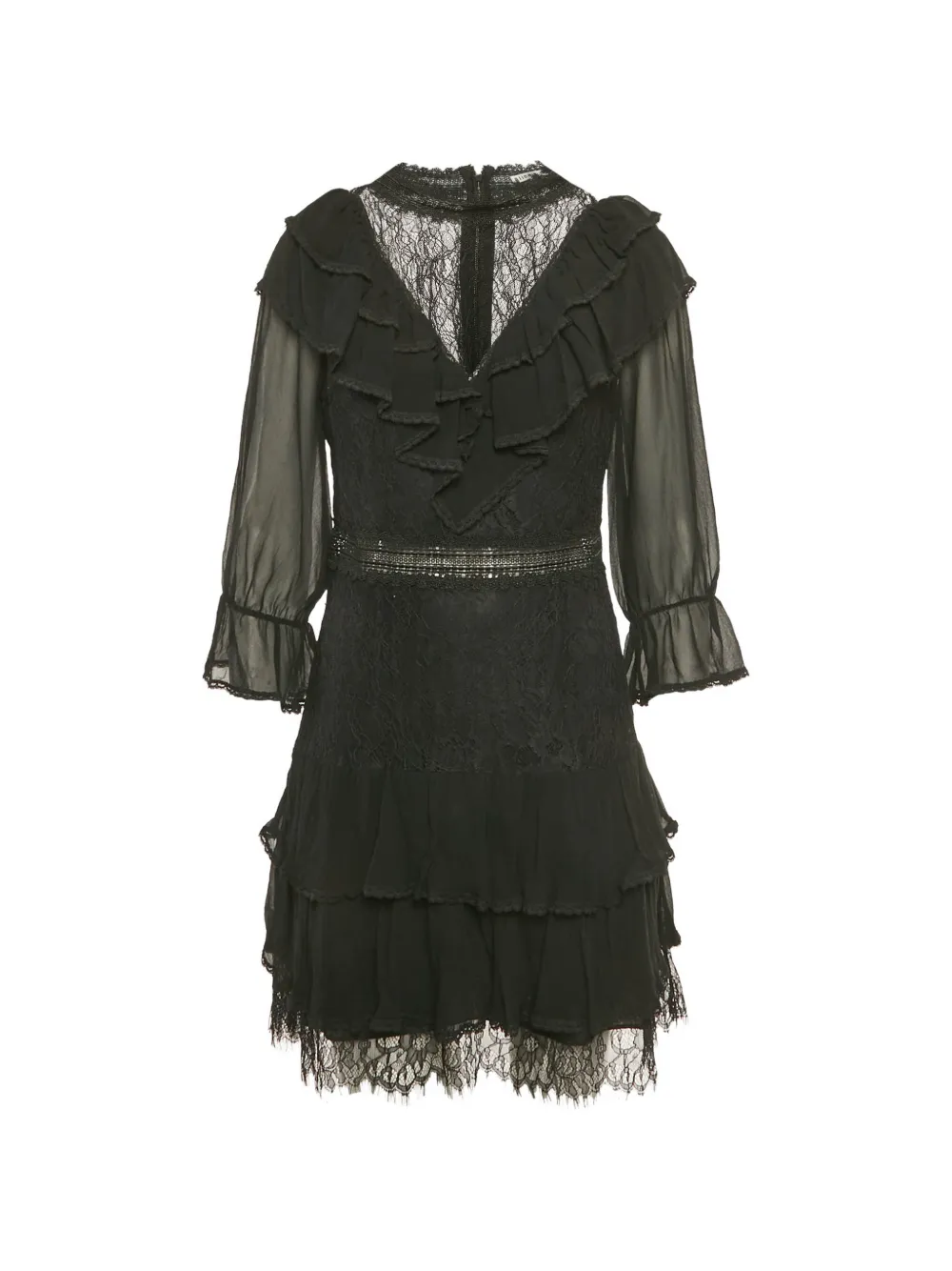 alice + olivia crepe laced ruffled mini dress - Nero