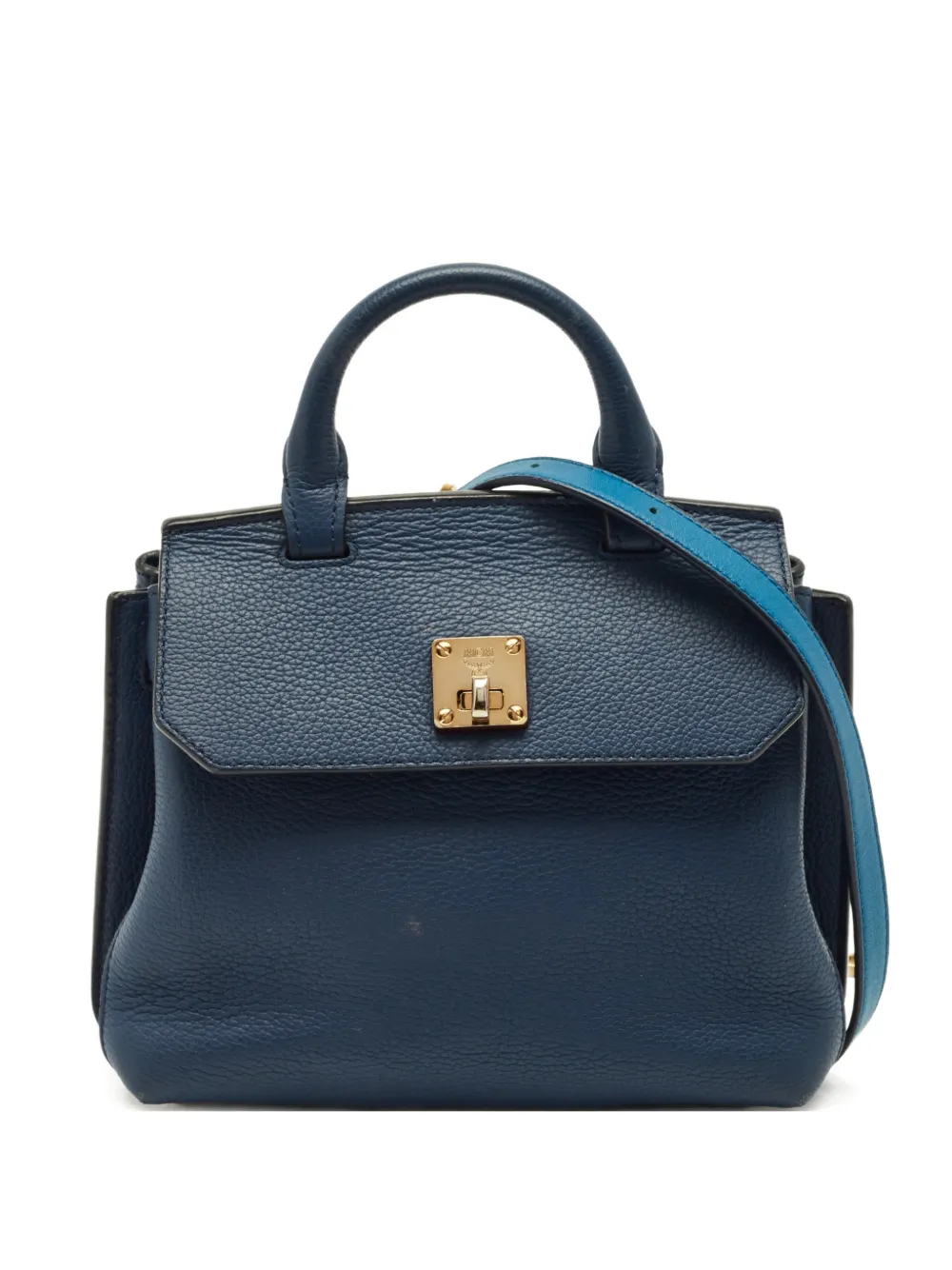 MCM Pre-Owned flap calf leather satchel - Blu