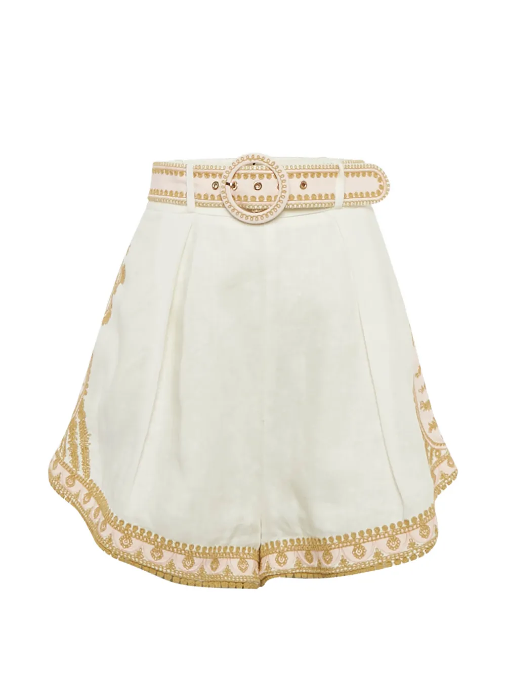 ZIMMERMANN linen embroidered belted shorts - Toni neutri