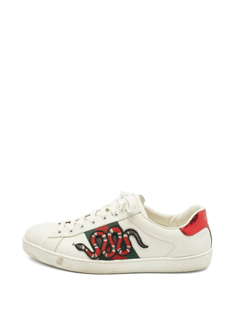 Gucci Pre-Owned leather snake-embroidered sneakers - Bianco