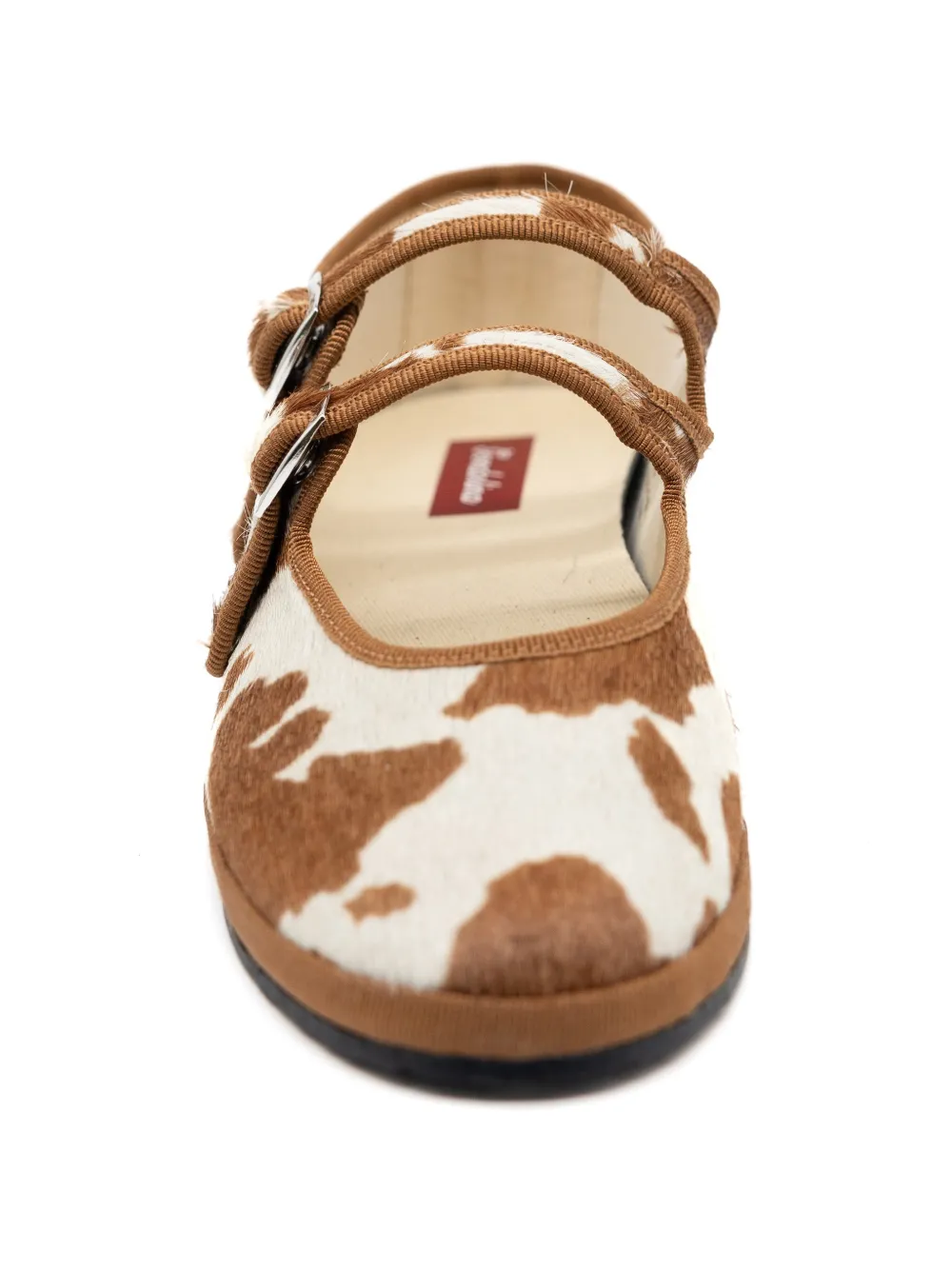 Gondolina Mary Jane ballerina's met dubbele bandjes en koeienprint Bruin