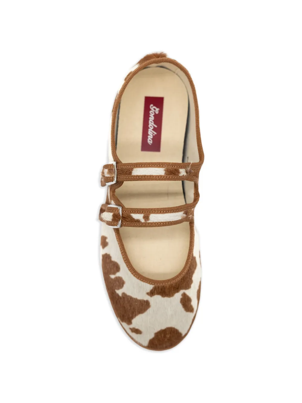 Gondolina Mary Jane ballerina's met dubbele bandjes en koeienprint Bruin