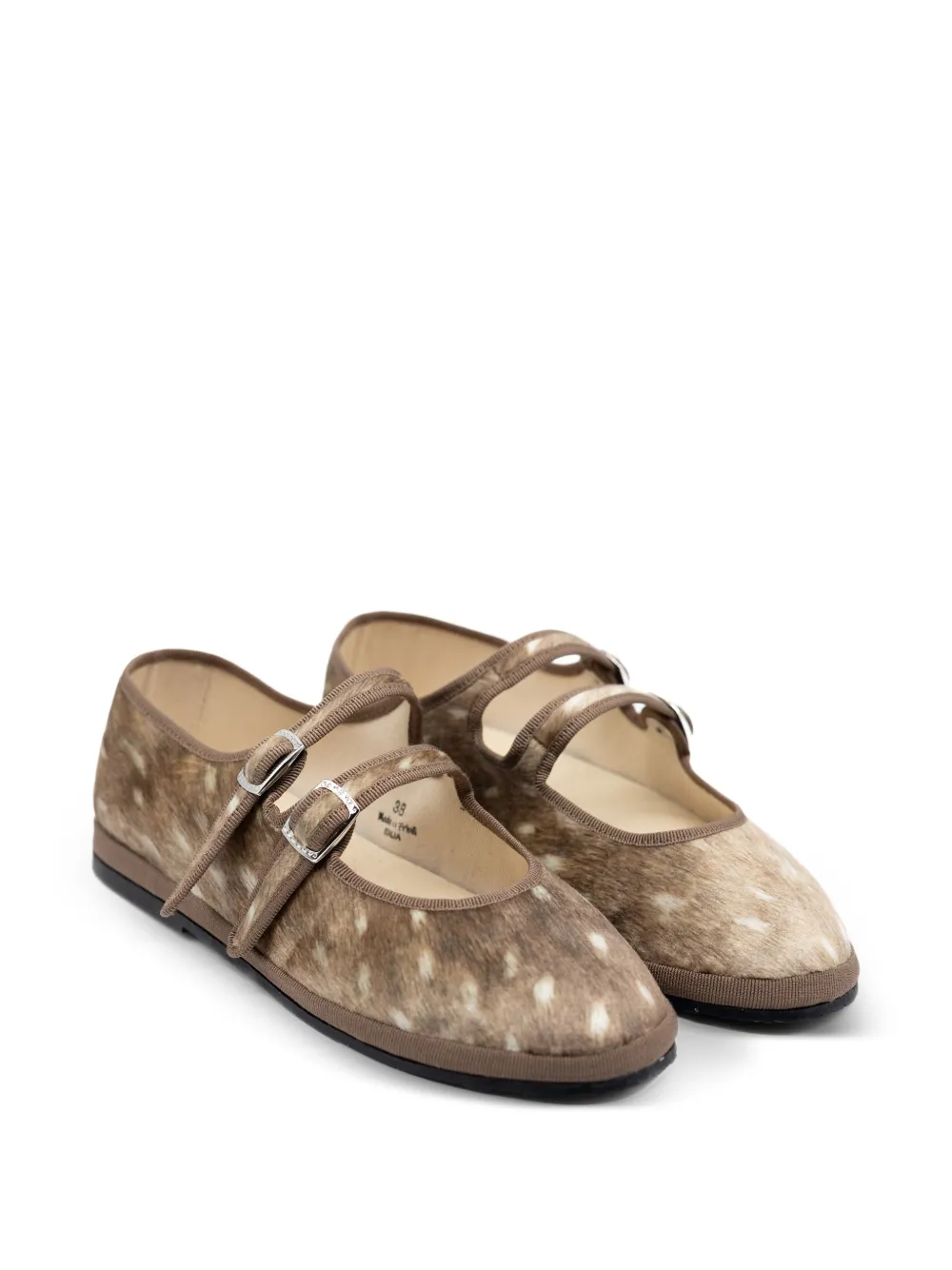 Gondolina Ballerina's met dubbele bandjes en hertenprint Beige