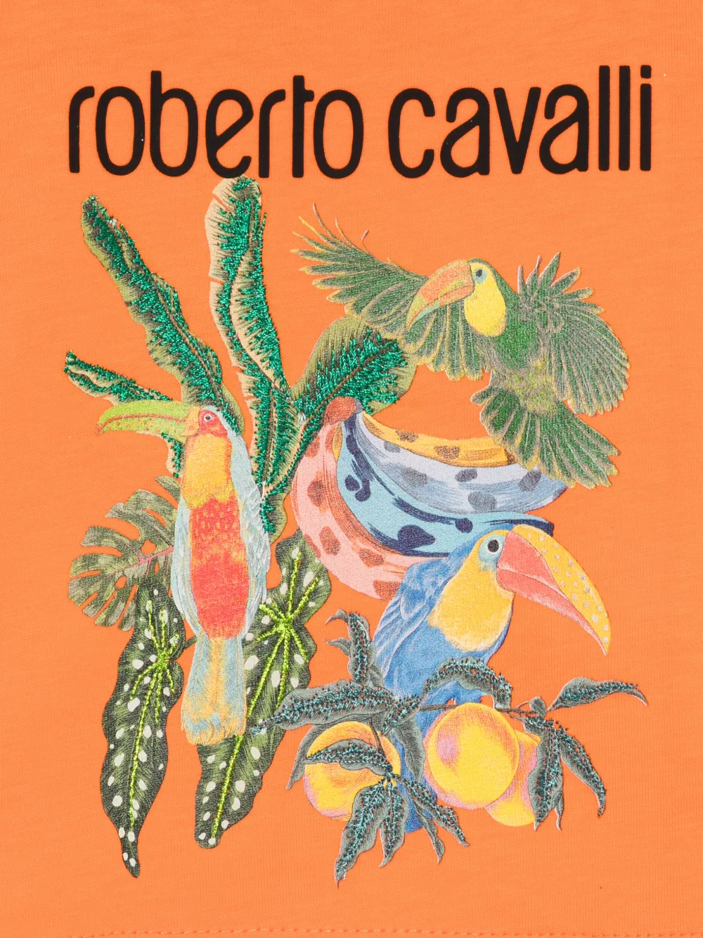 Roberto Cavalli Junior T-shirt met tropische print Oranje