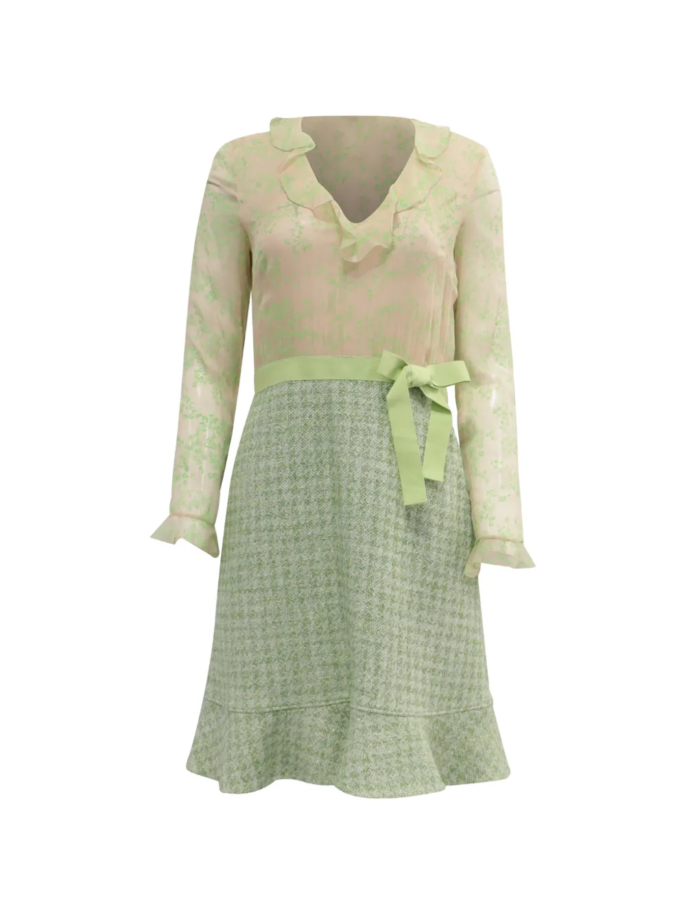 Valentino Garavani Pre-Owned ruffled tweed long-sleeve dress - Verde