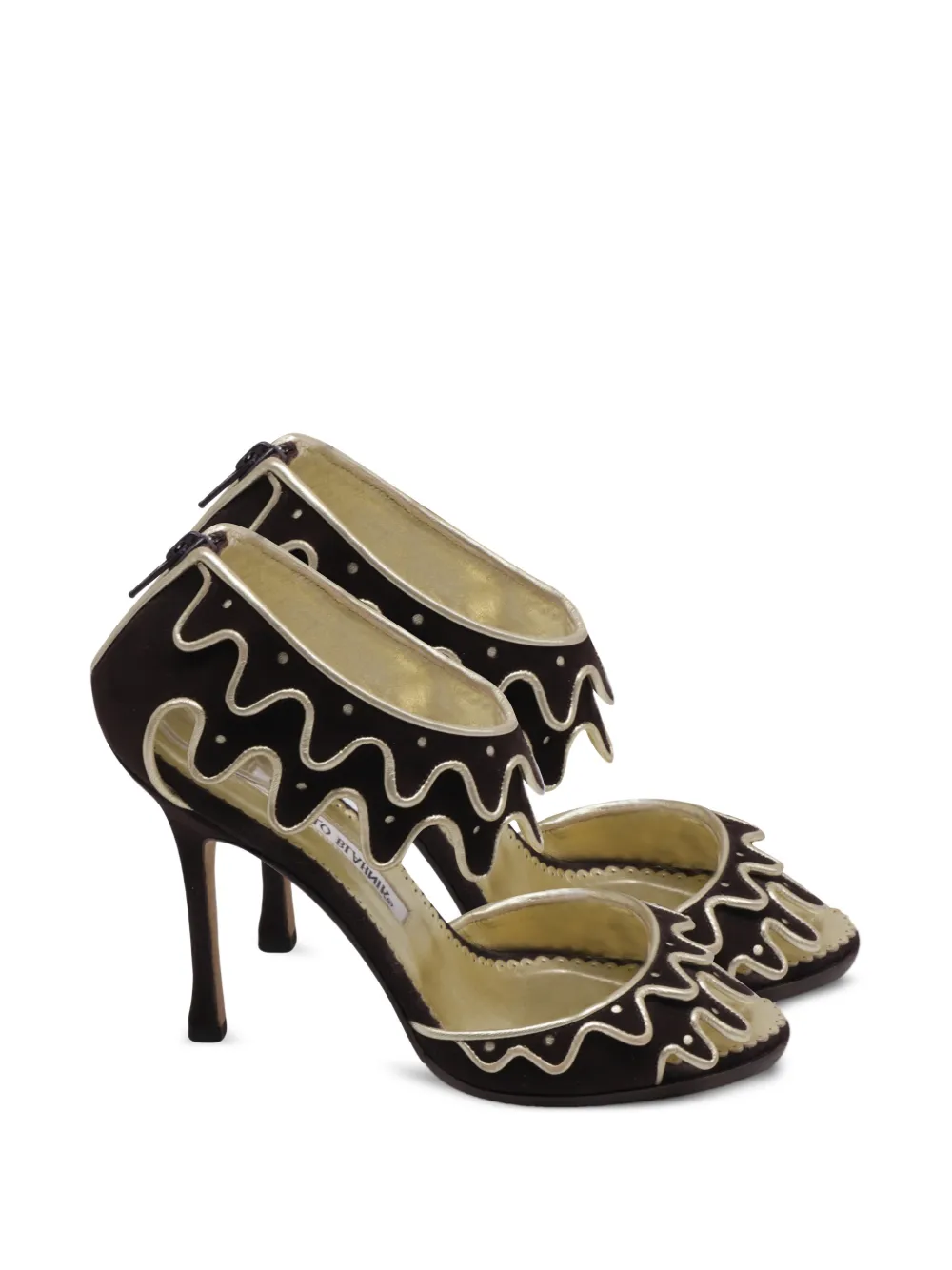 Manolo Blahnik wavy ankle-strap sandal heels – Black