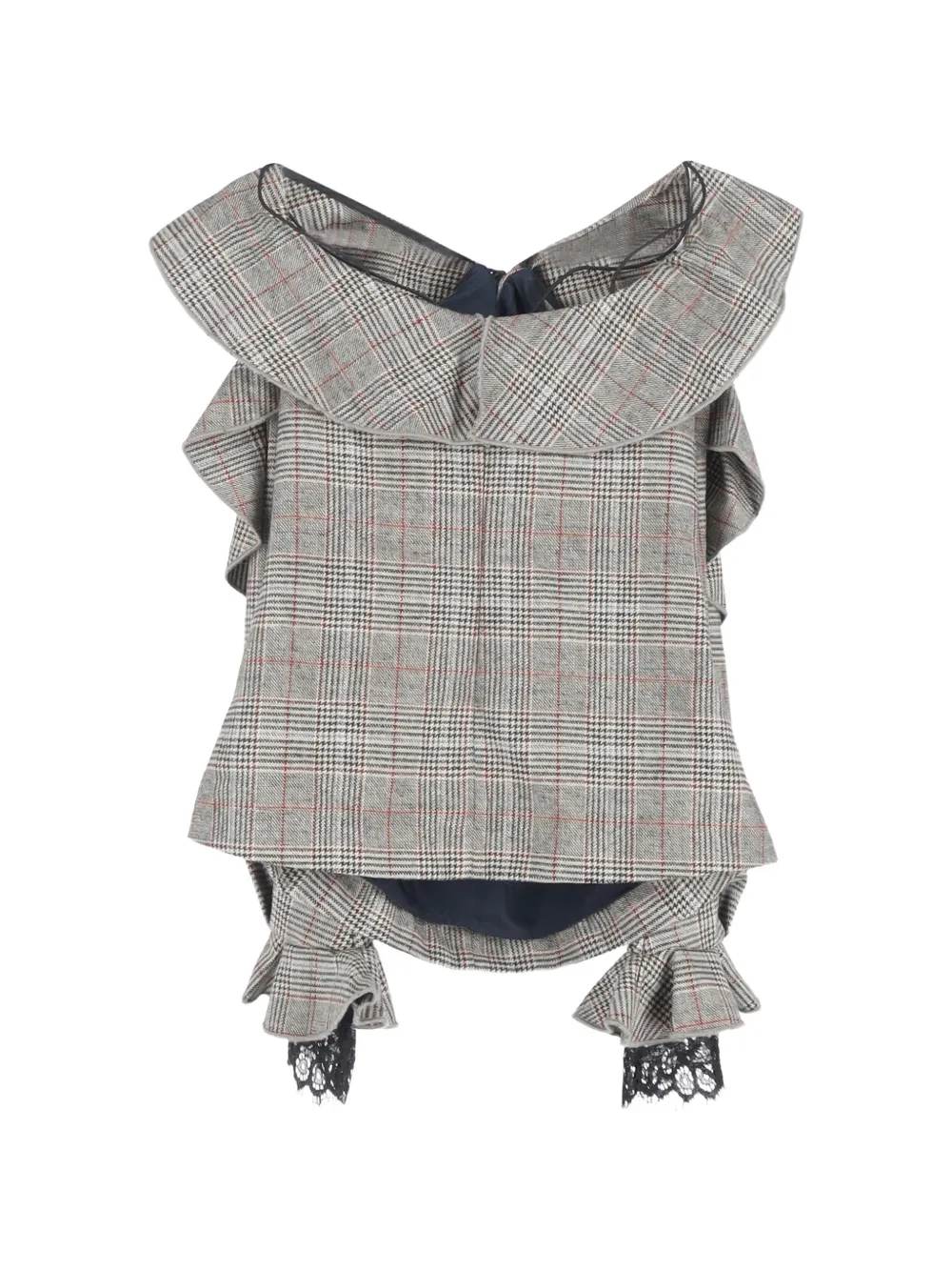 Self-Portrait plaid frill off-shoulder top - Grau