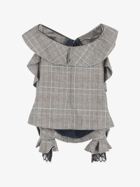 Self-Portrait plaid frill off-shoulder top