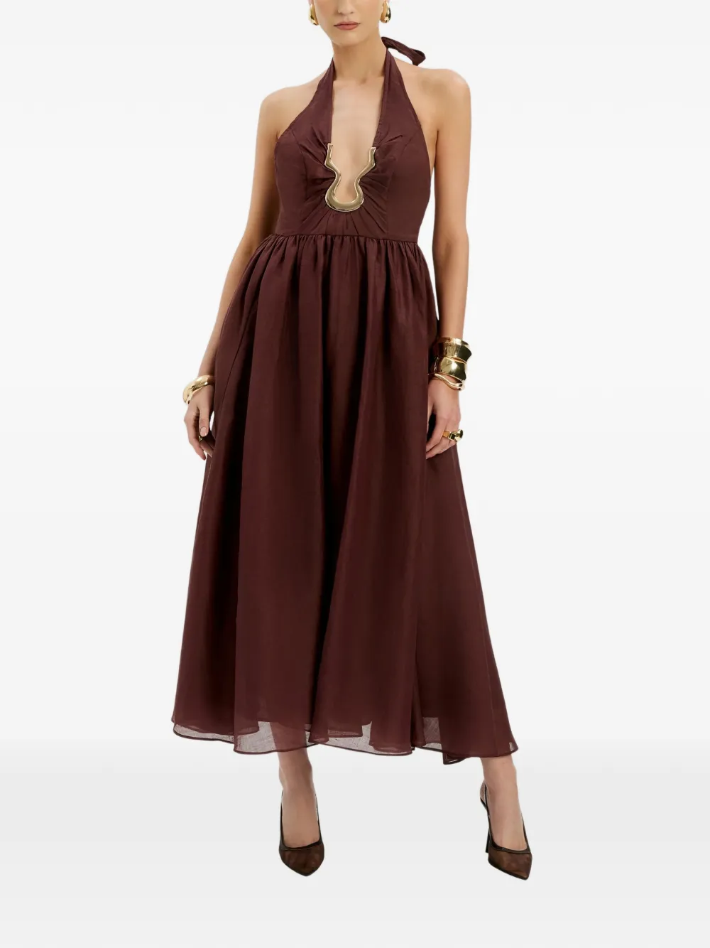 Bardot Midi-jurk met halterdetail Bruin