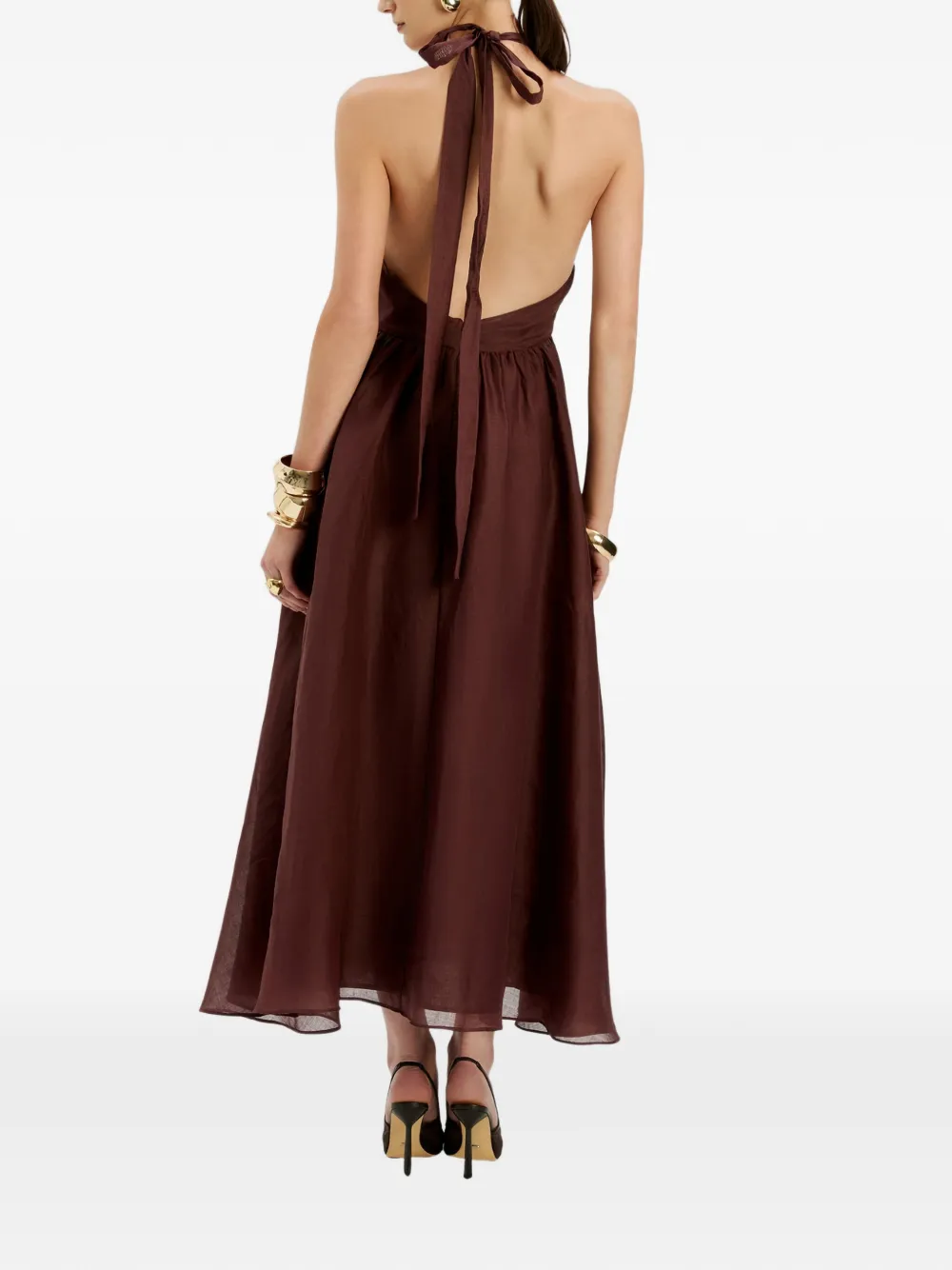 Bardot Midi-jurk met halterdetail Bruin