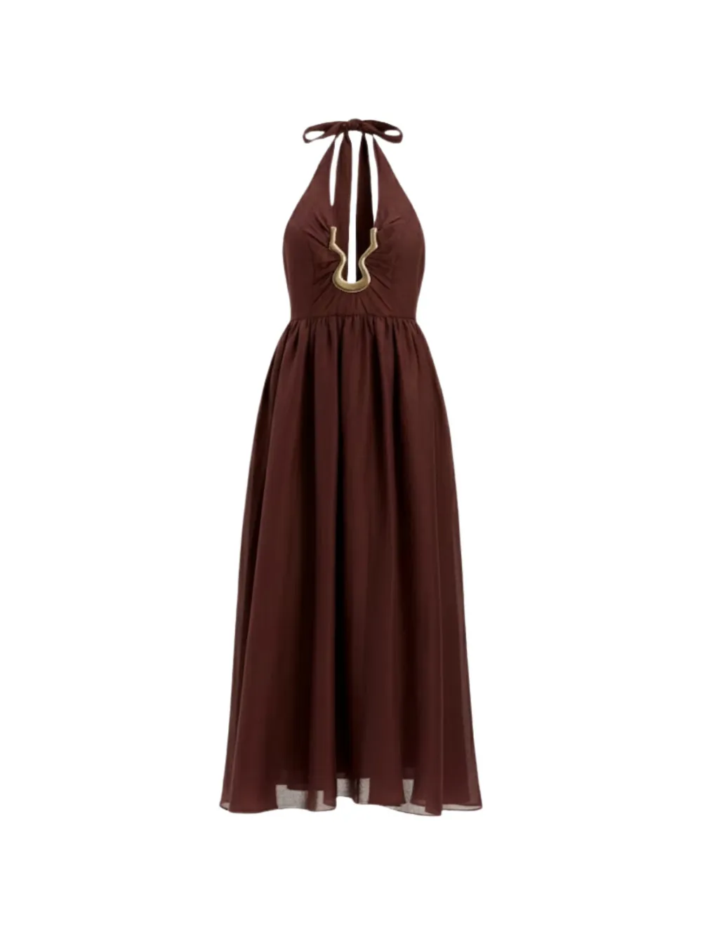 Bardot halter-detail midi dress - Marrone